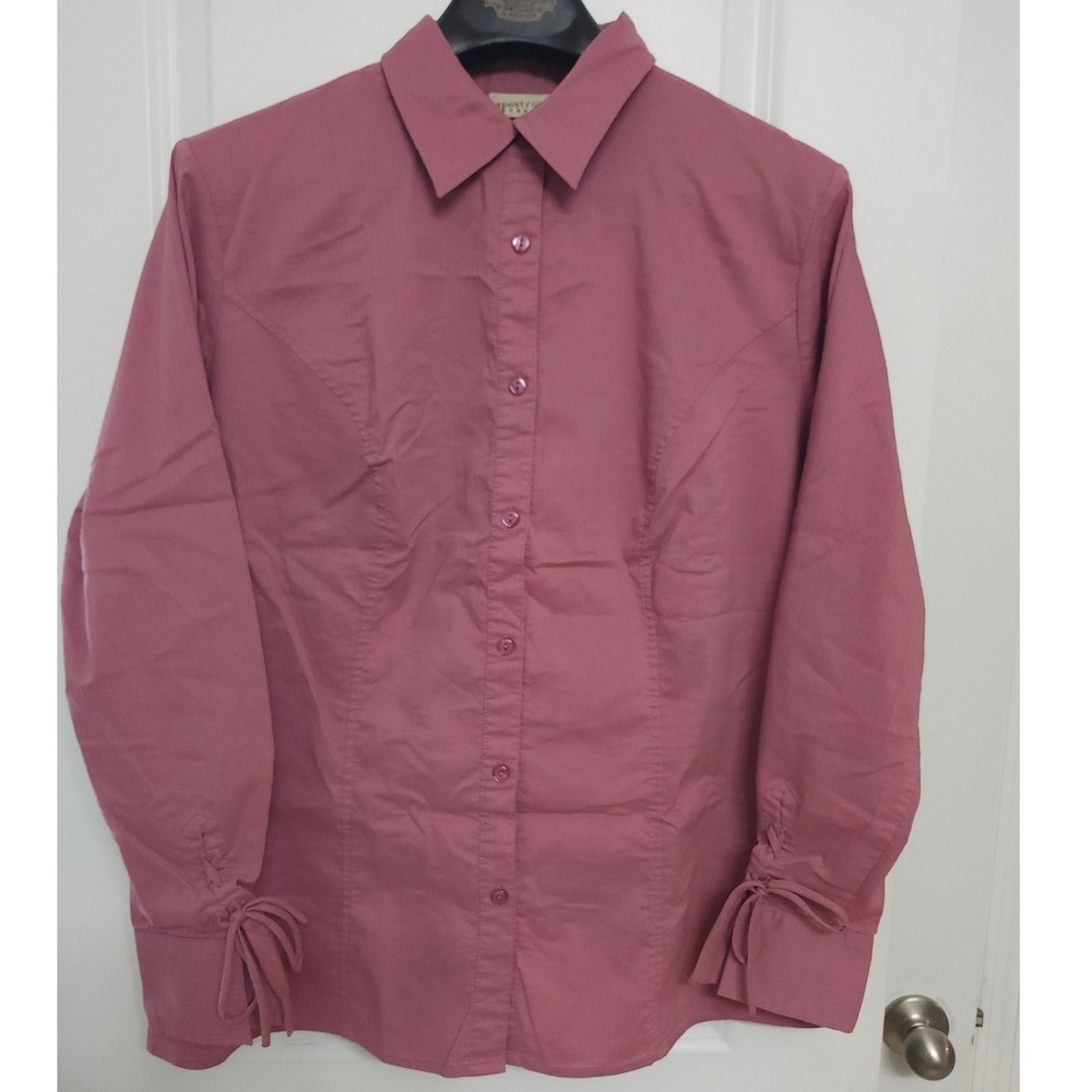Apostrophe Stretch Pink Button Up Blouse Lace Up Tie Cuffs Plus Size 16W - Picture 2 of 9